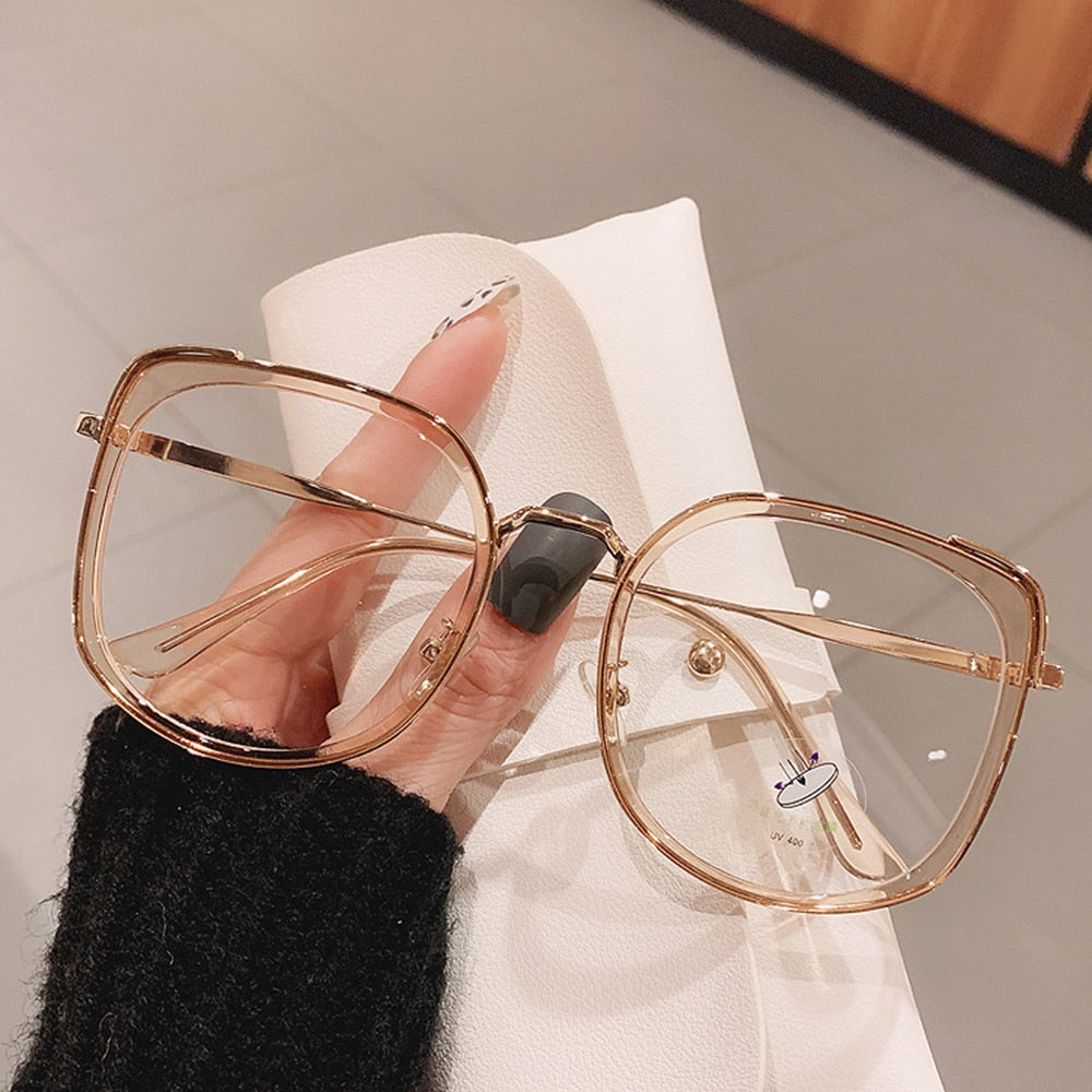 Men Women Anti-blue Light Glasses Frame Vintage Large Square Eyeglasses Blocking Blue-ray Oversized Spectacles Frames A65397