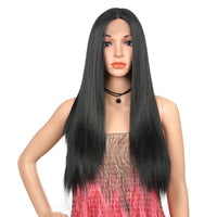 26" Long Straight Wig Synthetic Lace Wigs For Black Women Heat Resistant Nature Black Middle Part