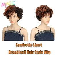 Magic 10 Inches Synthetic  Afro Kinky Curly Wig Short Dreadlock Wig With Bangs Ombre Black Blonde  Crochet  Wig for Black Women