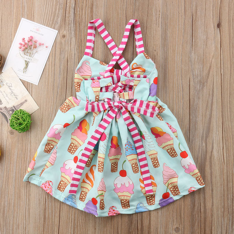 lioraitiin New Fashion Print Ice-cream Kids Baby Girls Dress Party Princess Backless Strap Dress Sundress Clothes