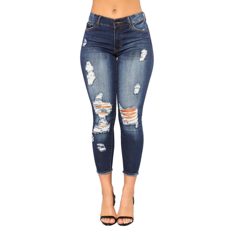 Plus Größe Licht Blau Zerrissene Jeans Für Frauen Street Style Sexy Distressed Hosen Stretch High-taille Engen Jeans Cropped hosen