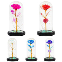 Artificial Eternal Rose LED Light Beauty The Beast In Glass Gold Foil Flower