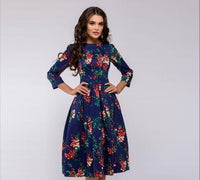 Women Sexy Retro Tunic 3/4 Long Sleeved Floral Print Bodycon Dresses