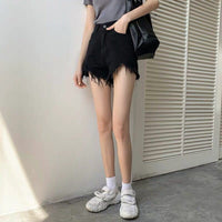 High Waist Denim Shorts Women Summer Pocket Tassel Hole Ripped Jeans Short Female Femme Short Pants