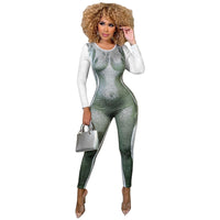 Fashion 3D Body Print Design Rompers Women Sexy Sporty O Neck Long Sleeve Leggings Skinny Club Party Jumpsuit Overalls Clothes