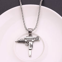 Cool Gothic Hip Hop UZI Kolye GUN Shape Pendant Necklace Gold Black Silver Color Army Style Male Chain Men Necklaces  Jewelry