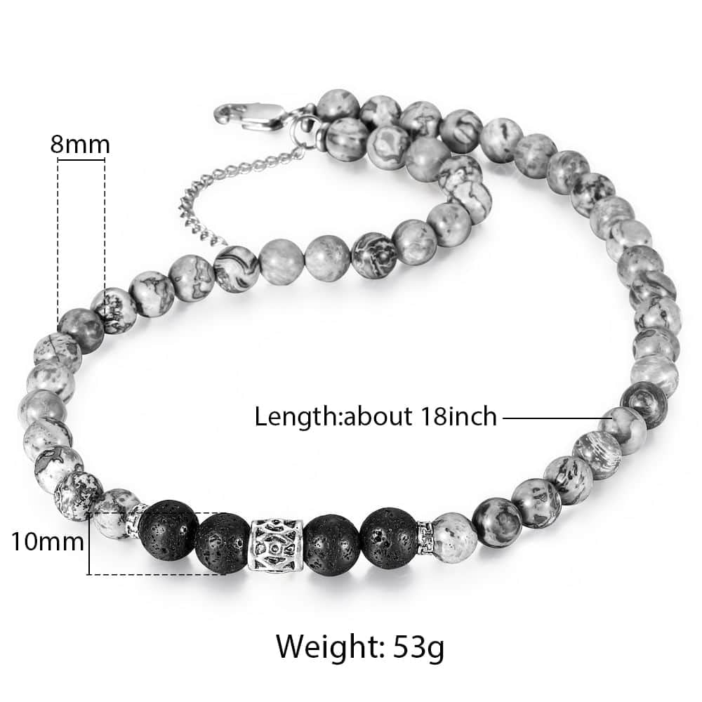 8mm Natural Stone Tiger Eyes Lava Bead Necklace Stainless Steel Beaded Charm Choker Neck Chain Fashion Male Jewelry 18/20inch