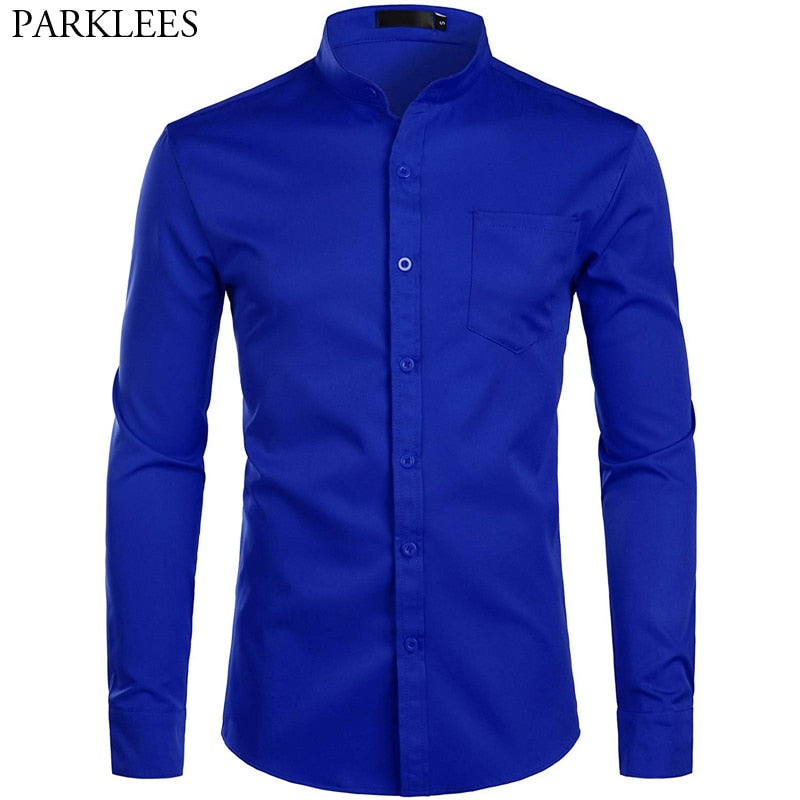 Chemise à col Mandarin pour homme, tenue décontractée à manches longues et boutons avec poche, de marque, 2XL, 2022