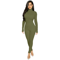 Plain Color Women Rompers 2021 Long Sleeve Solid Turtleneck Skinny Bodycon Jumpsuit Fashion Fitness Casual One Piece Overalls