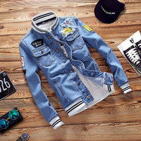 DIMUSI Men's Denim Jackets Fashion Male Trendy Ripped Denim Bomber Coats Mens Casual Windbreaker Cowboy Jeans Jackets Clothing