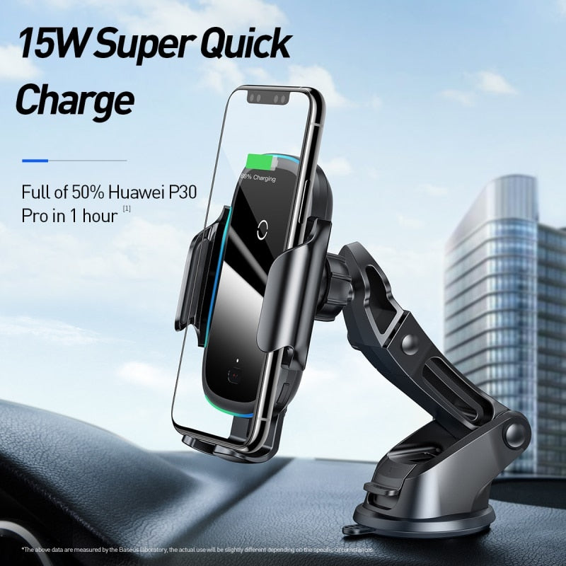 Baseus Qi Car Wireless Charger for iPhone 11 Samsung Xiaomi 15W Induction Car Mount Fast Wireless Charging with Car Phone Holder