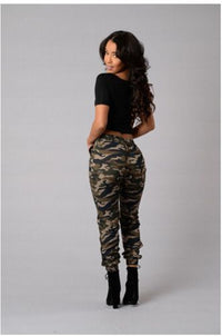 New Hot Sale Stretchy Waistband Convergent Trousers Fashion Plus Size Camouflage Stylish Skinny Army Green Jeans Pants Women