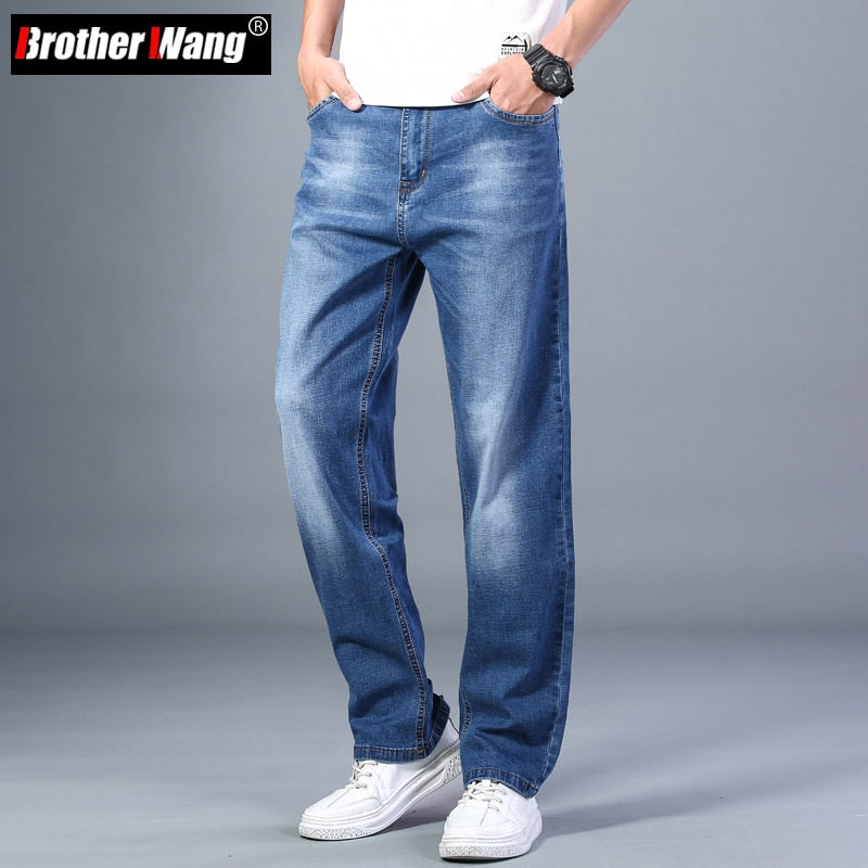 6 Colors Spring Summer Men&#39;s Thin Straight-leg Loose Jeans Classic Style  Advanced Stretch Baggy Pants