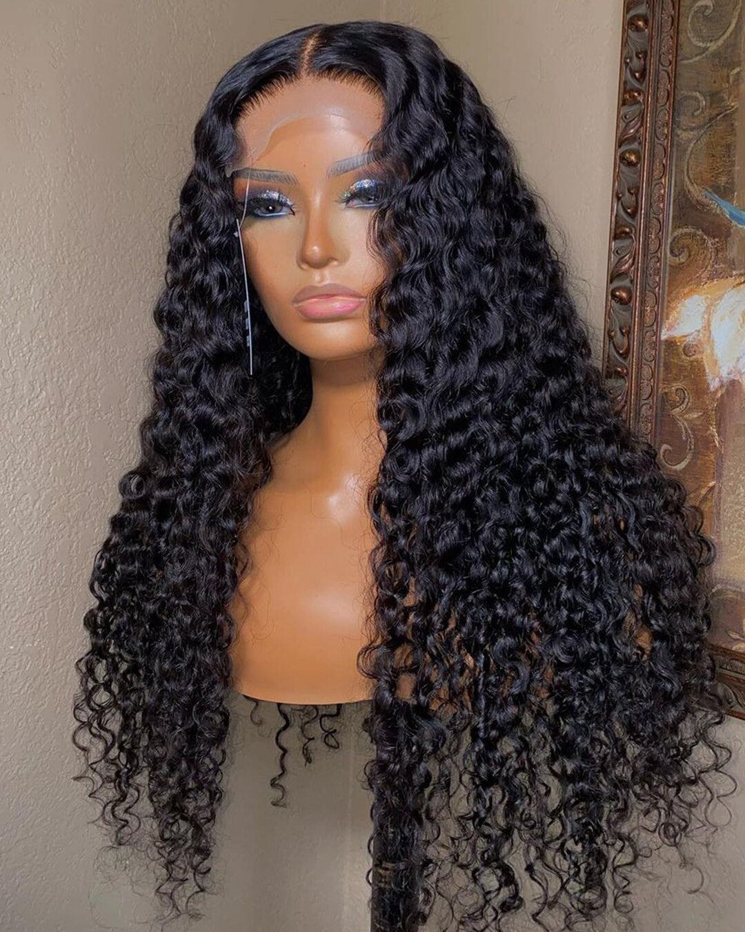 Glueless Soft 26 Inch Long Synthetic Black Lace Front Wig KInky Curly Heat Resistant Fiber For Black Women Babyhair Preplucked