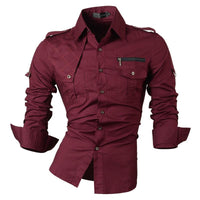 Jeansian Men's Casual Dress Shirts Fashion Desinger Stylish Long Sleeve 8371 WineRed