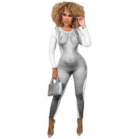 Fashion 3D Body Print Design Rompers Women Sexy Sporty O Neck Long Sleeve Leggings Skinny Club Party Jumpsuit Overalls Clothes