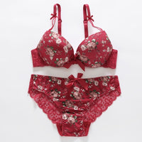 Floral Women Underwear Lace Sexy Push-up Bra and Panty Lingerie Set Comfortable Padded Brassiere Adjustable Gathered Sets
