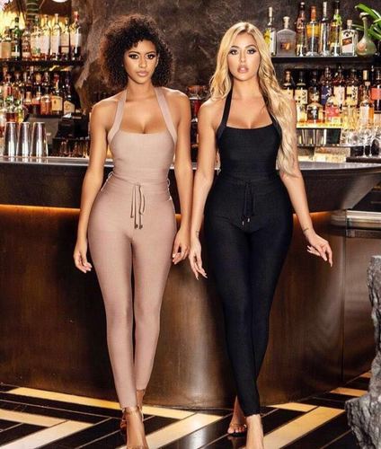 High Quality Black Women Turtleneck Neck Rayon Bandage Jumpsuit Sexy Bodycon Celebrity Party Jumpsuits Vestidos