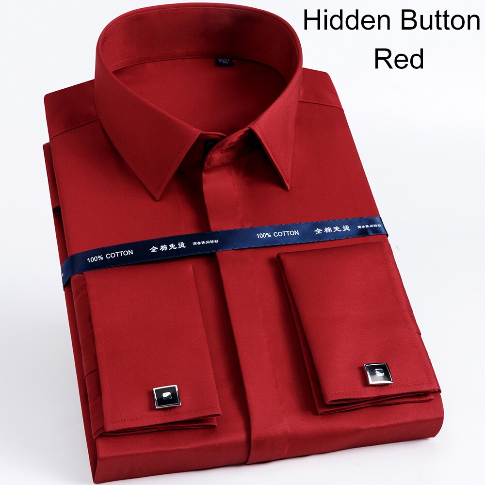 Luxury Mercerized Cotton French Cuff Button Shirts Long Sleeve Men Tuxedo Wedding Shirt High Quality Dress Shirt with Cufflinks