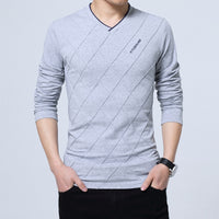 2022 Mens Casual T-shirt Fashion Slim Long Sleeve V Neck Fitness