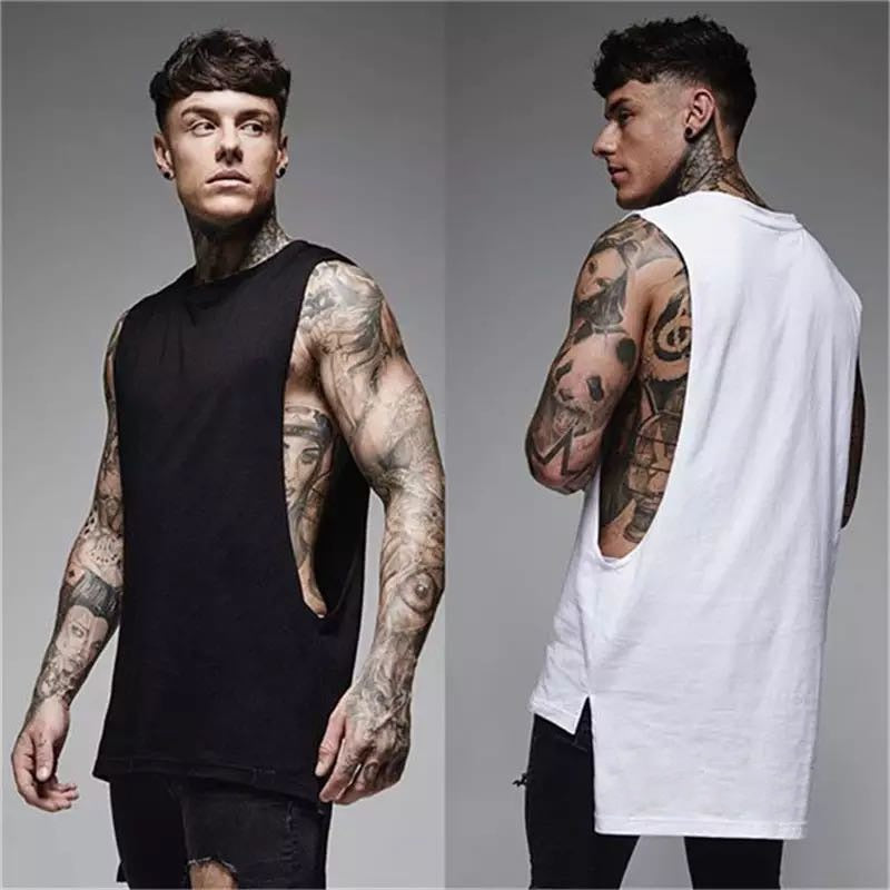 Mens Casual Fashion Tank Top Gym Fitness Workout Cotton Sleeveless Shirt Summer Clothing Male Extend Long Singlet Hip Hop Vest