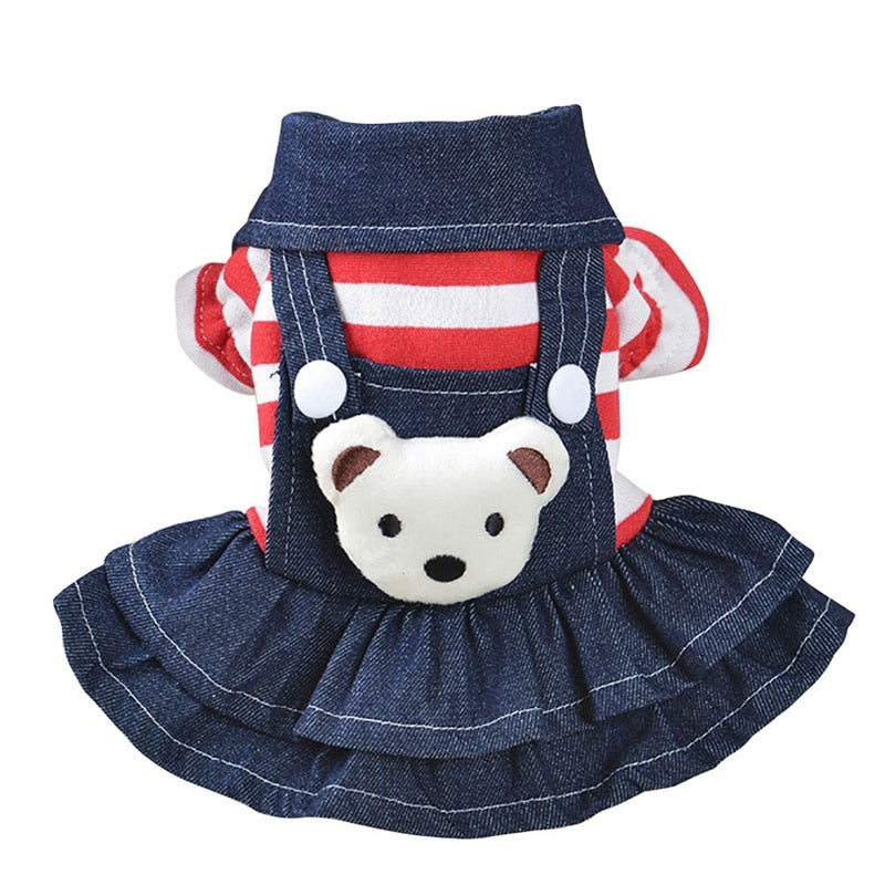 Spring Summer Pet Dog Clothes Striped Bear Cute Cat Strap Denim Skirt Yorkie Chihuahua Dresses Clothes Ropa Perro