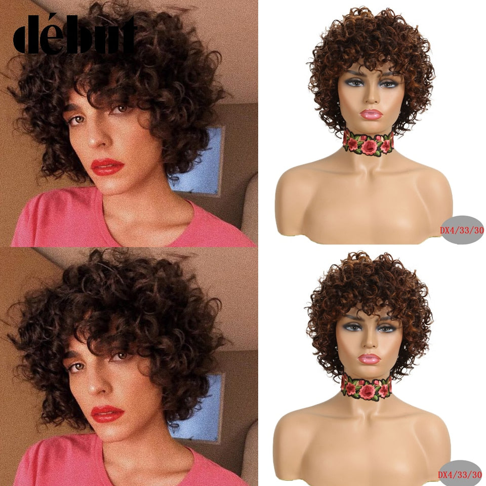 Debut Cheap Red Human Hair Wigs For Black Women Brown Ombre Brazilian Short Bob Curly Wigs 99J Remy Human Hair Machine Made Wigs