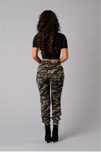 New Hot Sale Stretchy Waistband Convergent Trousers Fashion Plus Size Camouflage Stylish Skinny Army Green Jeans Pants Women