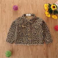 New Fashion Girls Spring Autumn Denim Jacket Leopard Print Coat Baby Girls Cartoon Jean Jackets Kids Coats Children Clothing 2-6