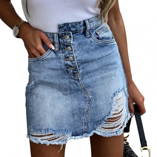 2021Sexy Summer Women Mini Denim Skirt Fashion High Waist Breathable Polyester Pockets Button