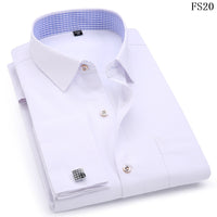 Men French Cufflinks Shirts White Collar Design Solid Color Jacquard Fabric Male Gentleman Dress Long Sleeves Shirt