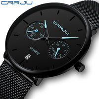 Mens Watches CRRJU Full Steel Casual Waterproof Watch for Man Sport Quartz Watch Men&#39;s Dress Calendar Watch Relogio Masculino