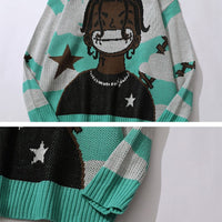 Harajuku vintage cartoon anime knitted sweater men winter oversized men&#39;s rock hip hop rap pullover women jumper ugly sweater