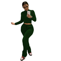 Sexy Women Workout Two Piece Set Casual Solid Long Sleeve Crop Tops T-Shirt Leggings