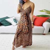 Sexy Dress Women Deep Deep V Leopard Butterfly Wrap Sling Sleeveless Nightclub Beach Dress Long Dress Beach Casual Print Dresses