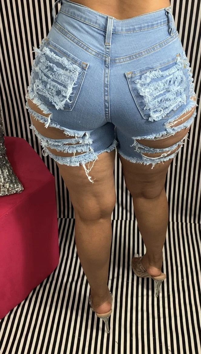 2021 Summer New Woman Fashion Ripped Shorts Jeans High Waist