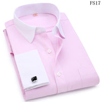 Men French Cufflinks Shirts White Collar Design Solid Color Jacquard Fabric Male Gentleman Dress Long Sleeves Shirt