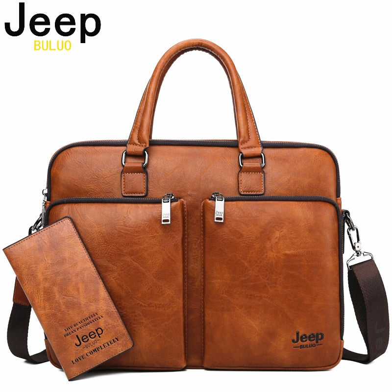 JEEP BULUO Brand  Men Laptop Business Bags Handbags High-end Man Briefcase Large Capacity Leather Casual Shoulder Bag For Men