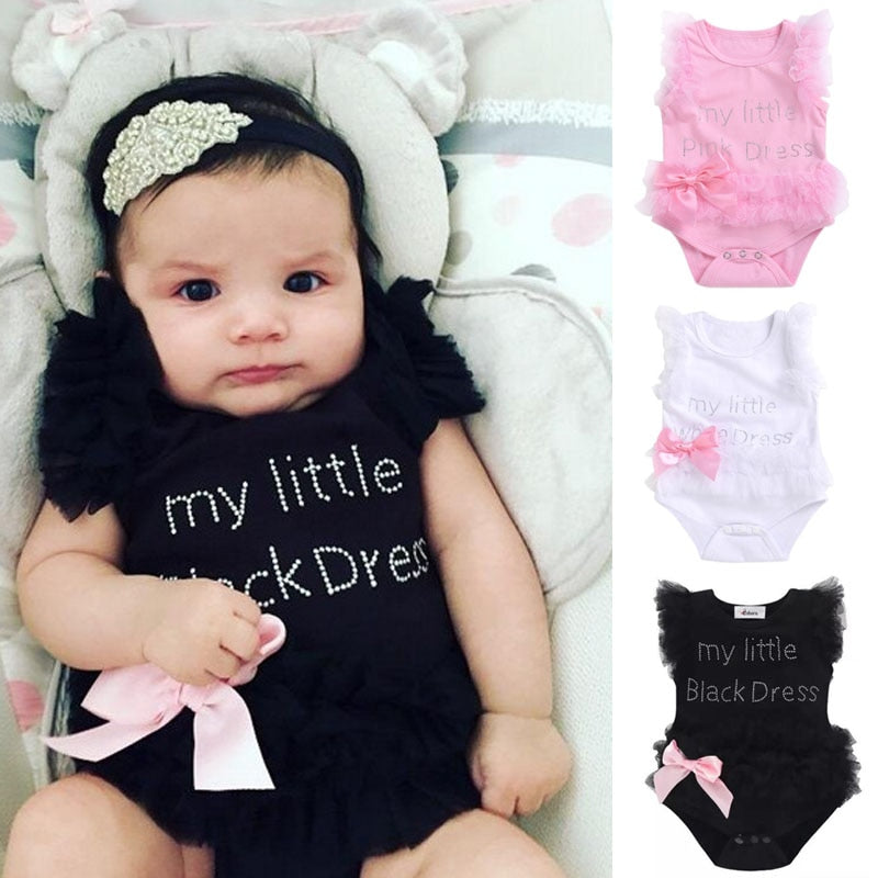Newborn Baby Girls Bodysuit Romper Lace Dress Kids Clothes Sleeveless Infant Vest Jumpsuit  Letter Toddler Playsuit Outfits A417