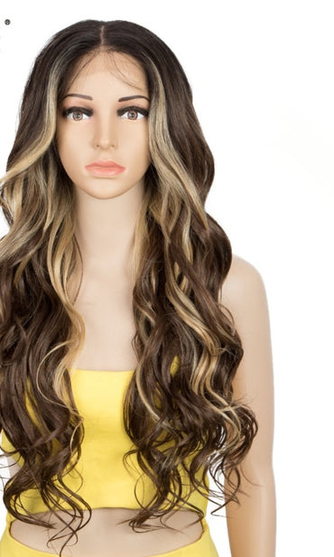 Noble Synthetic Lace Front Wig  ombre blonde Wig 30 Inch Long wavy Lace Front Wig  Synthetic Wigs For Black Women Maycaur wig