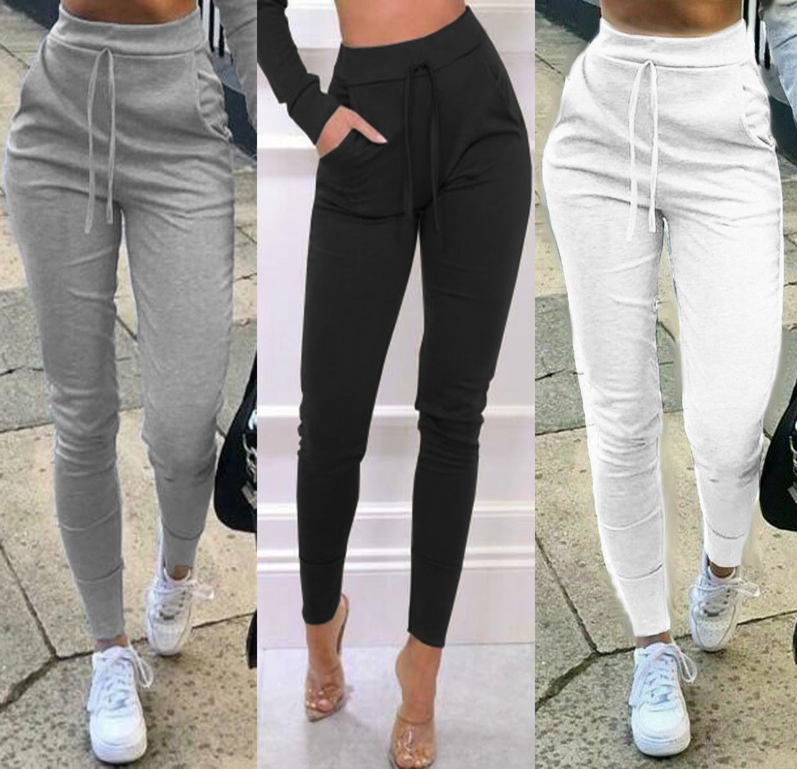 New Women High Waist Lace-up Pants Solid Color Joggers Sweatpants Fashion Ladies Slim Fit Pencil Trousers Streetwear