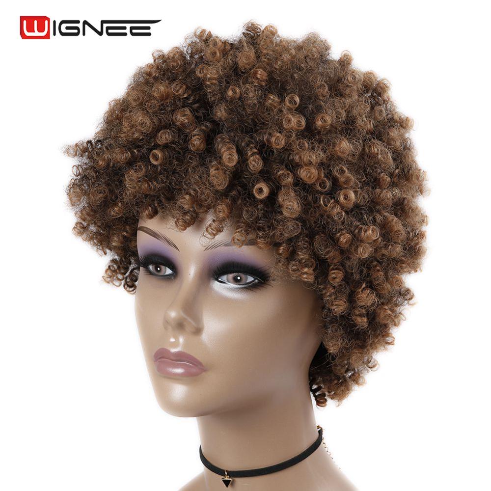 Wignee Short Hair Synthetic Wigs Afro Kinky Curly Heat Resistant for Women Mixed Brown Cosplay African Hairstyles Daily Hair Wig