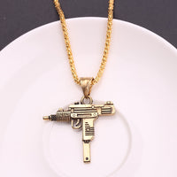 Cool Gothic Hip Hop UZI Kolye GUN Shape Pendant Necklace Gold Black Silver Color Army Style Male Chain Men Necklaces  Jewelry