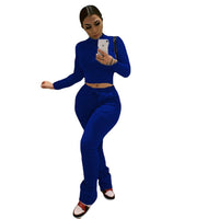 Sexy Women Workout Two Piece Set Casual Solid Long Sleeve Crop Tops T-Shirt Leggings