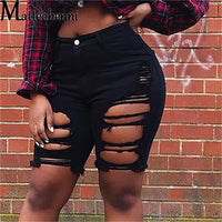 Sexy Knee Length Ripped Denim Shorts Women Push Up Stretch High Waist Biker Short Jeans Ladies 2021 Summer Street Black Shorts