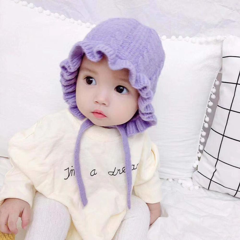 Winter Baby Girls Toddler Solid Print Hats With Ruffle Design Casual Caps Headwear New