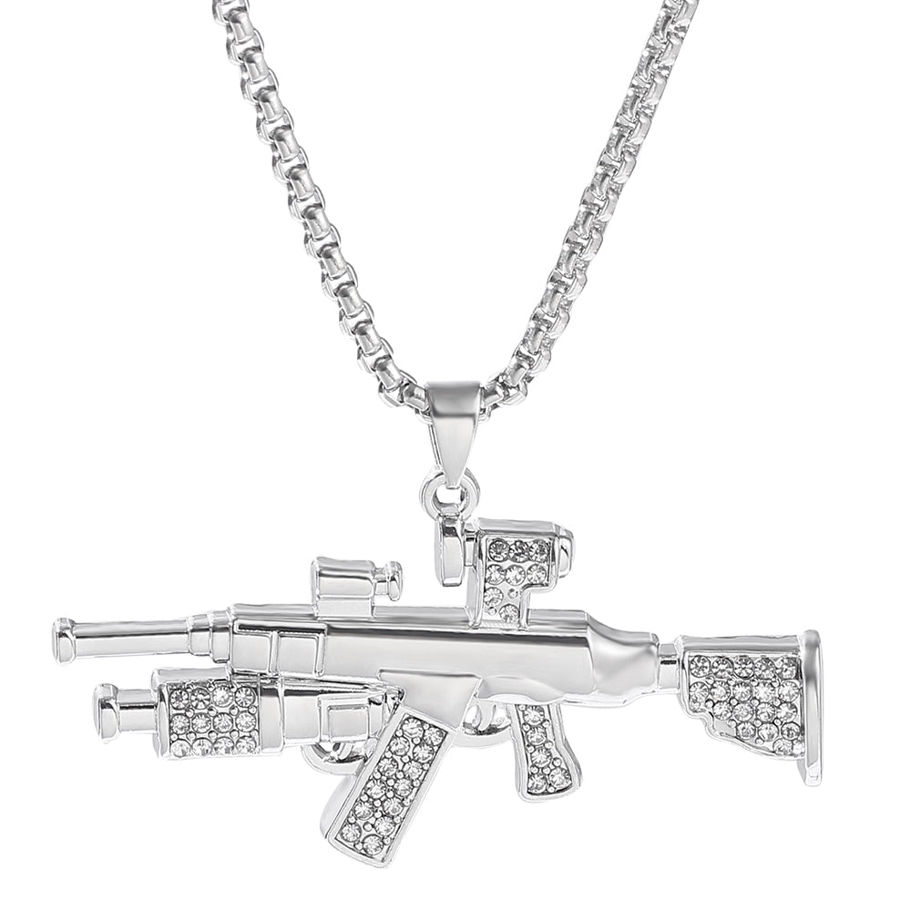 Cool Gothic Hip Hop UZI Kolye GUN Shape Pendant Necklace Gold Black Silver Color Army Style Male Chain Men Necklaces  Jewelry