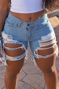 Hot sale women&#39;s summer ripped denim shorts fashion Internet celebrities shorts jeans plus size shorts S-5XL drop shipping