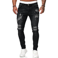 Mens Ripped Skinny Jeans Blue Slim Fit Hole Pencil Pants Casual Biker Trousers Streetwear 2022 High Quality Denim Man Clothing