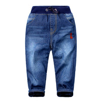 Mudkingdom Kids Jeans Drawstring Pants Autumn Winter Fleece Warm Denim Pants Casual Trousers for Boys Slim Fashion Clothing